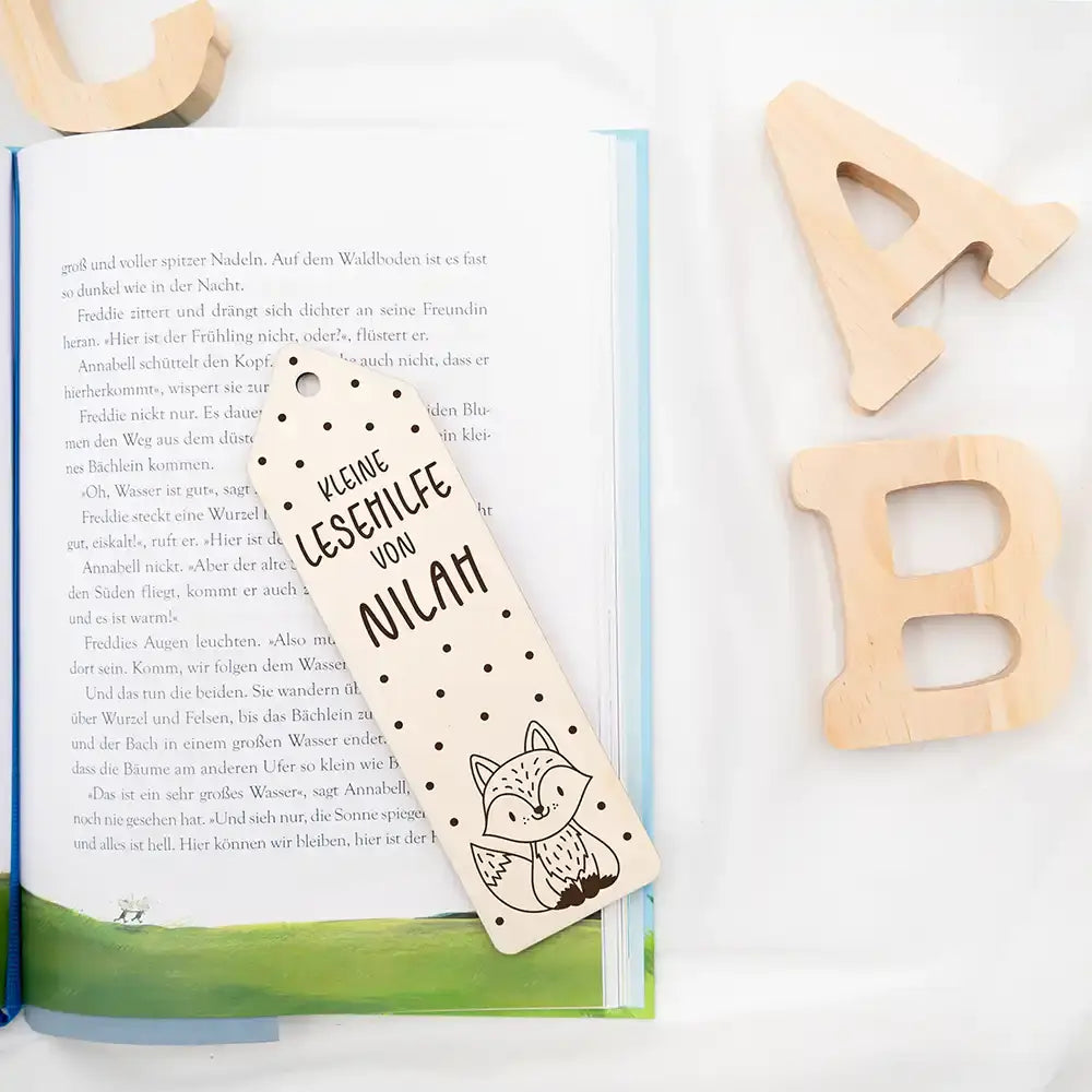 personalisiertes lesezeichen mit fuchs design
