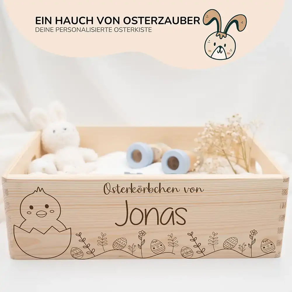 Osterkiste Holz personalisiert - Kükenfest