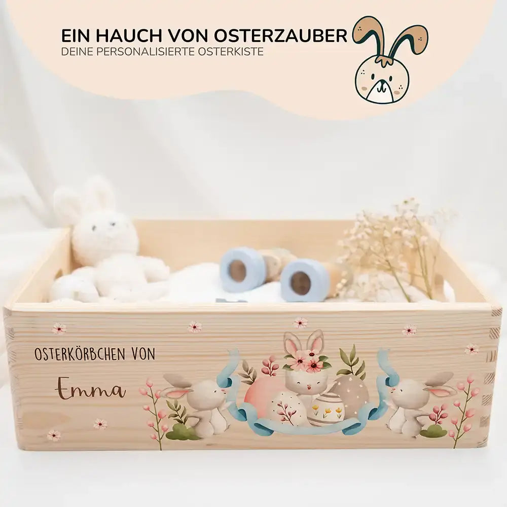 Osterkiste Holz personalisiert - Häschentanz