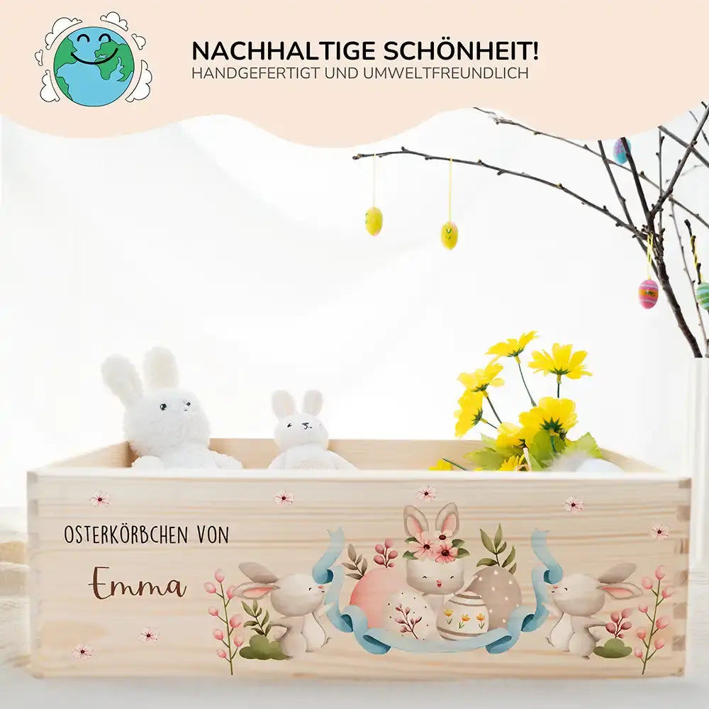 Osterkiste Holz personalisiert - Häschentanz