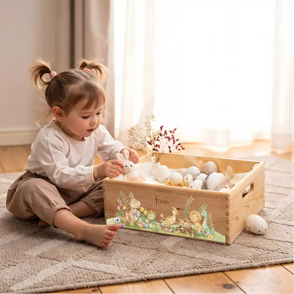 Osterkiste Holz personalisiert - Osterglück