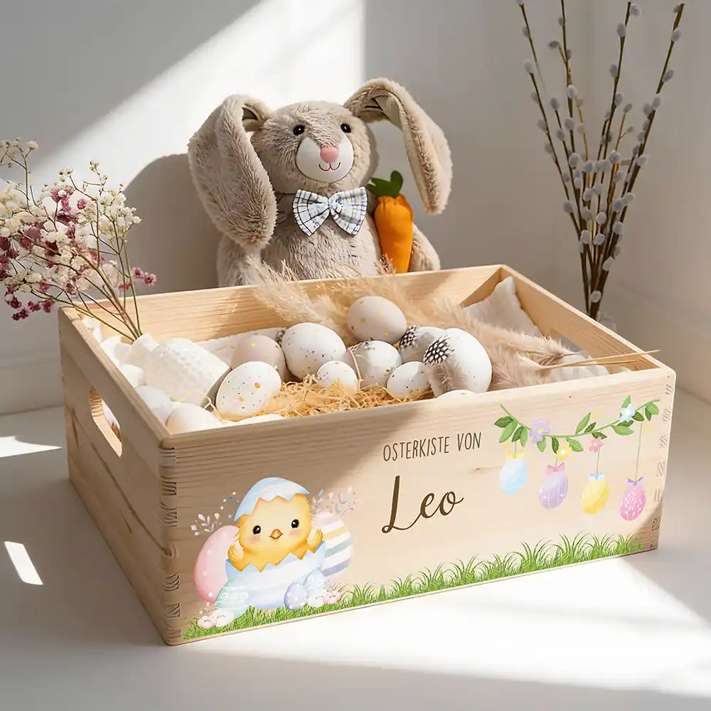 Osterkiste Holz personalisiert - Küken