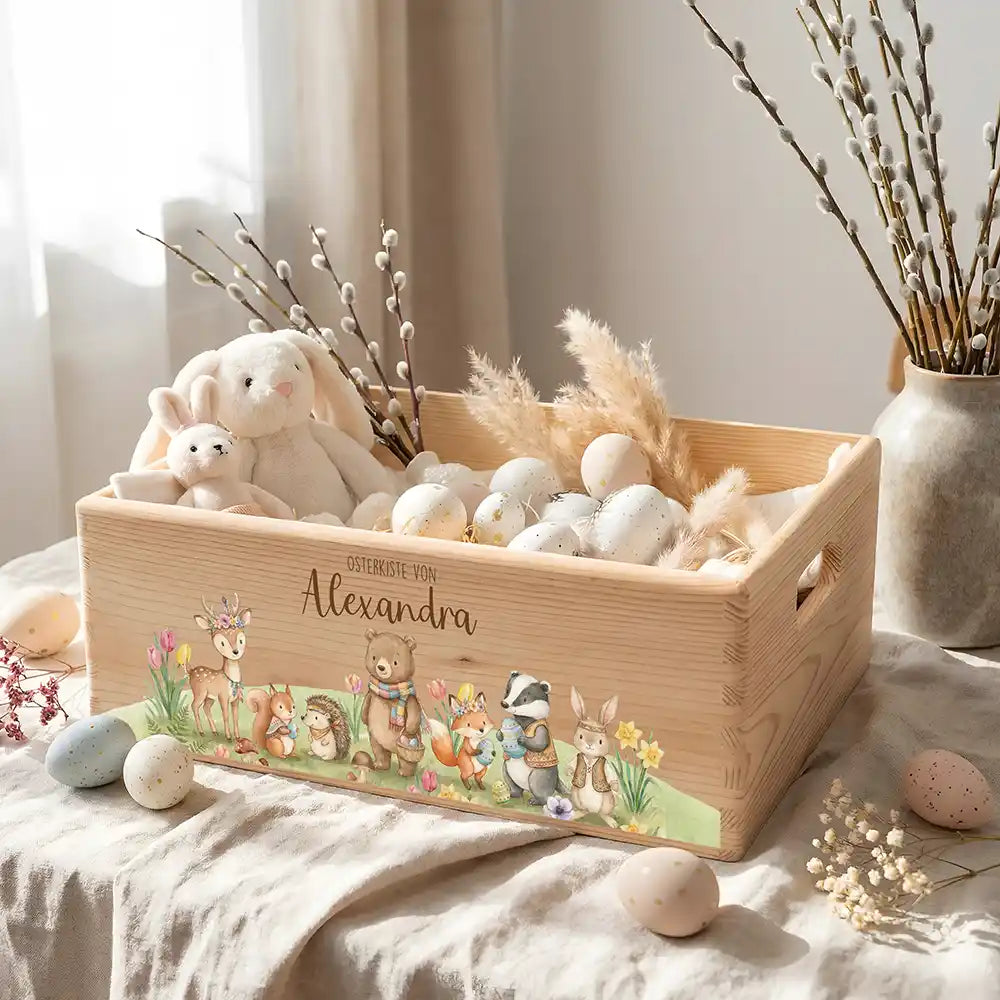 Osterkiste Holz personalisiert - Waldglück