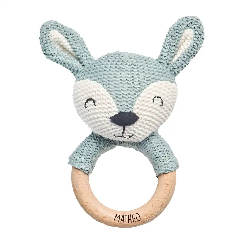 Baby Beißring aus Holz mit Hirsch - Rosa/Blau Ø 7cm - Zahnen leicht gemacht