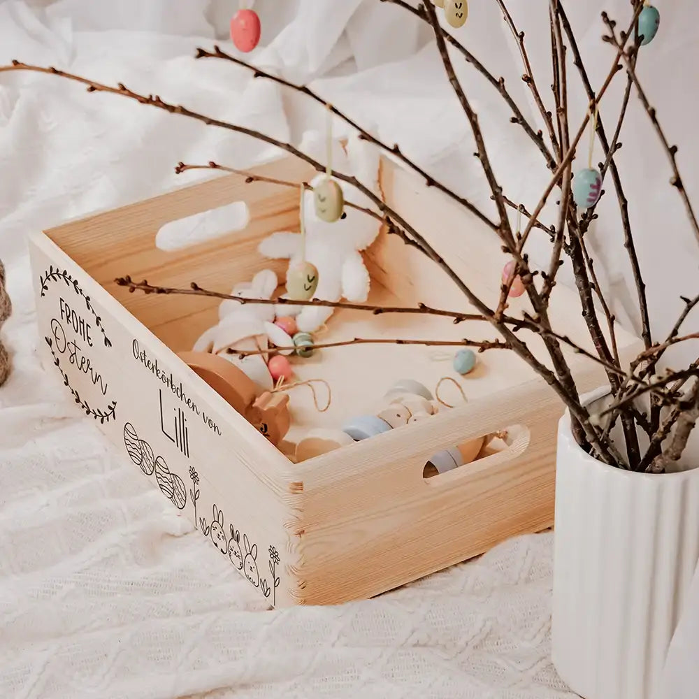 Osterkiste Holz personalisiert - Frühlingsgruß