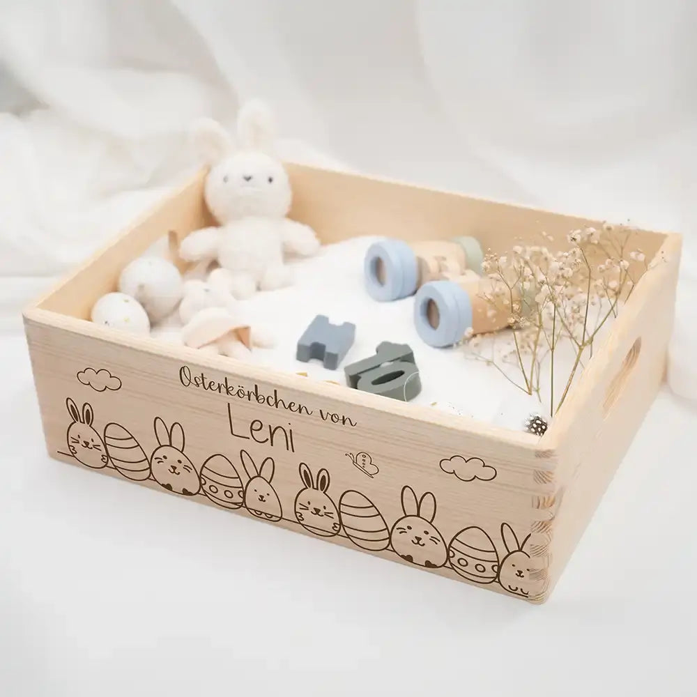 Osterkiste Holz personalisiert - Hasenparade