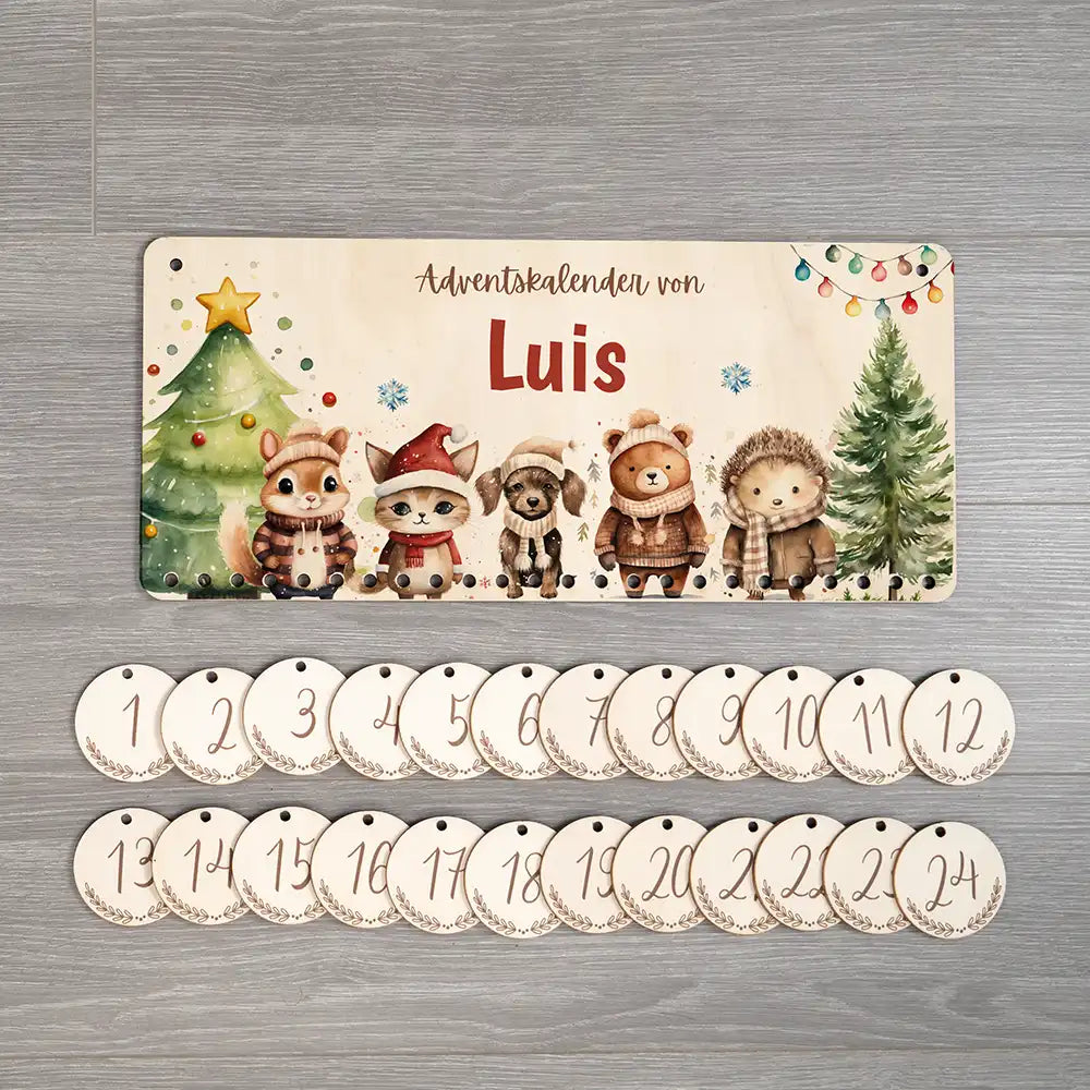 Personalisierter Adventskalender niedliche Waldtiere