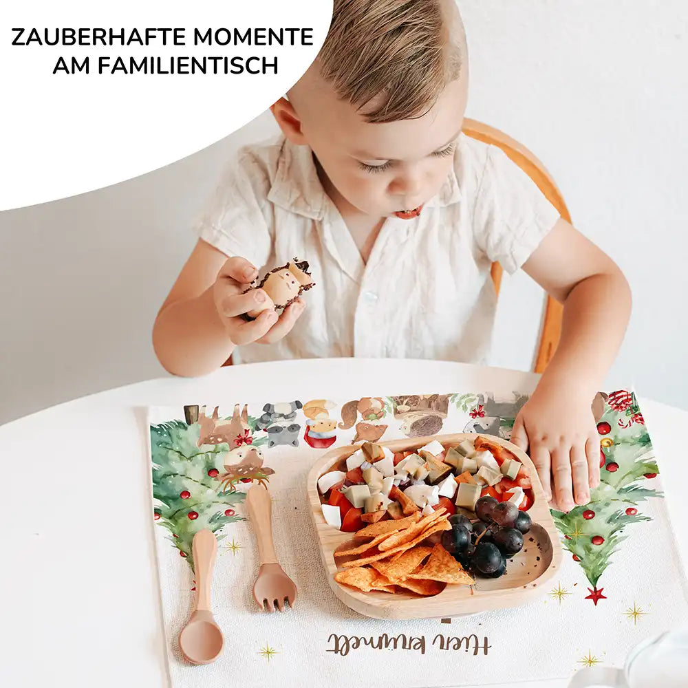 Tischset Kinder personalisiert Weihnachtsmotiv - Waldtiere