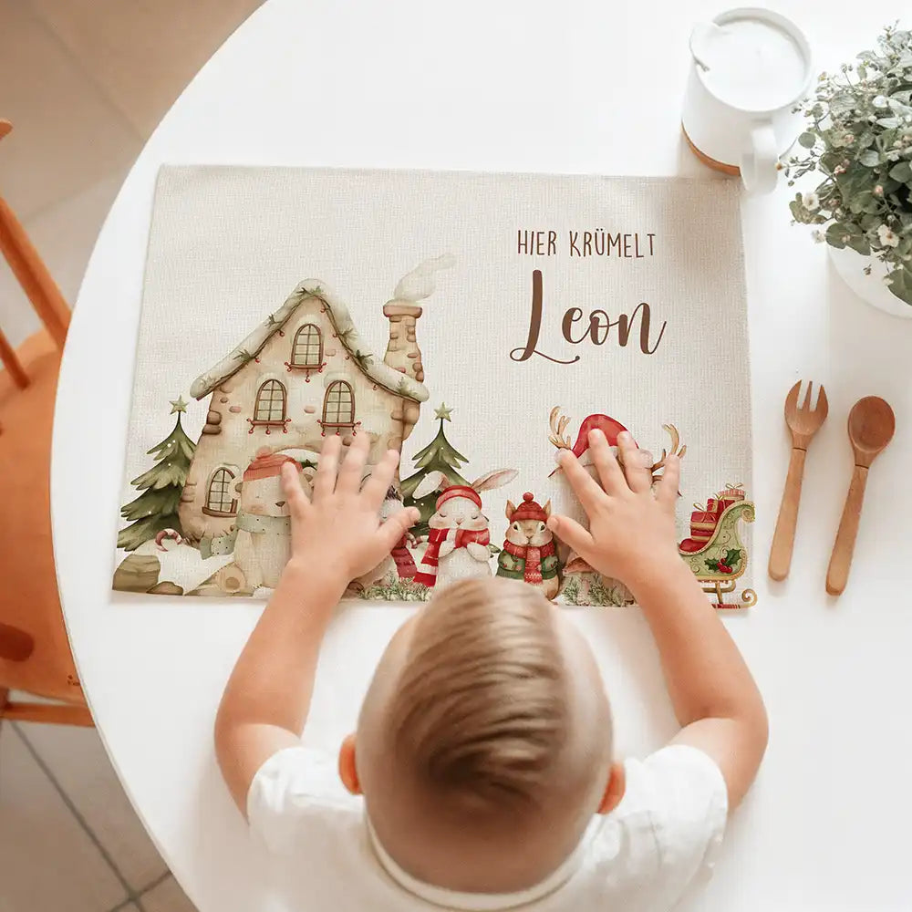 Tischset Kinder personalisiert mit Weihnachtsmotiv - Zauberhafte Tiere