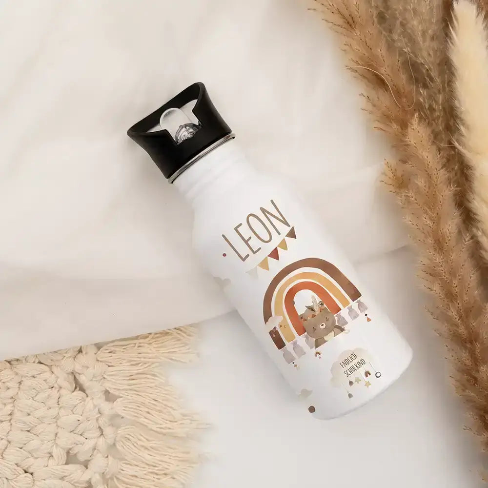 personalisierte kinder trinkflasche mit boho bär design