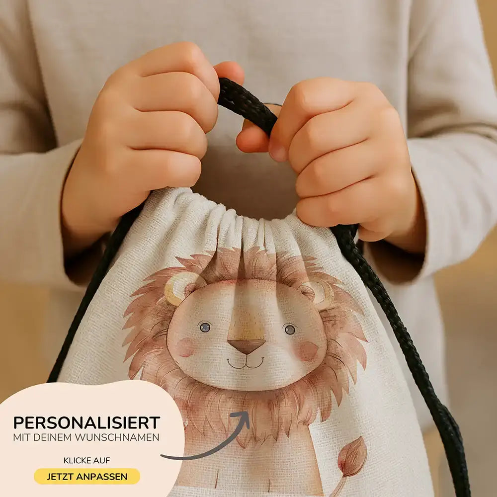 Personalisierter Turnbeutel mit Namen - Löwe