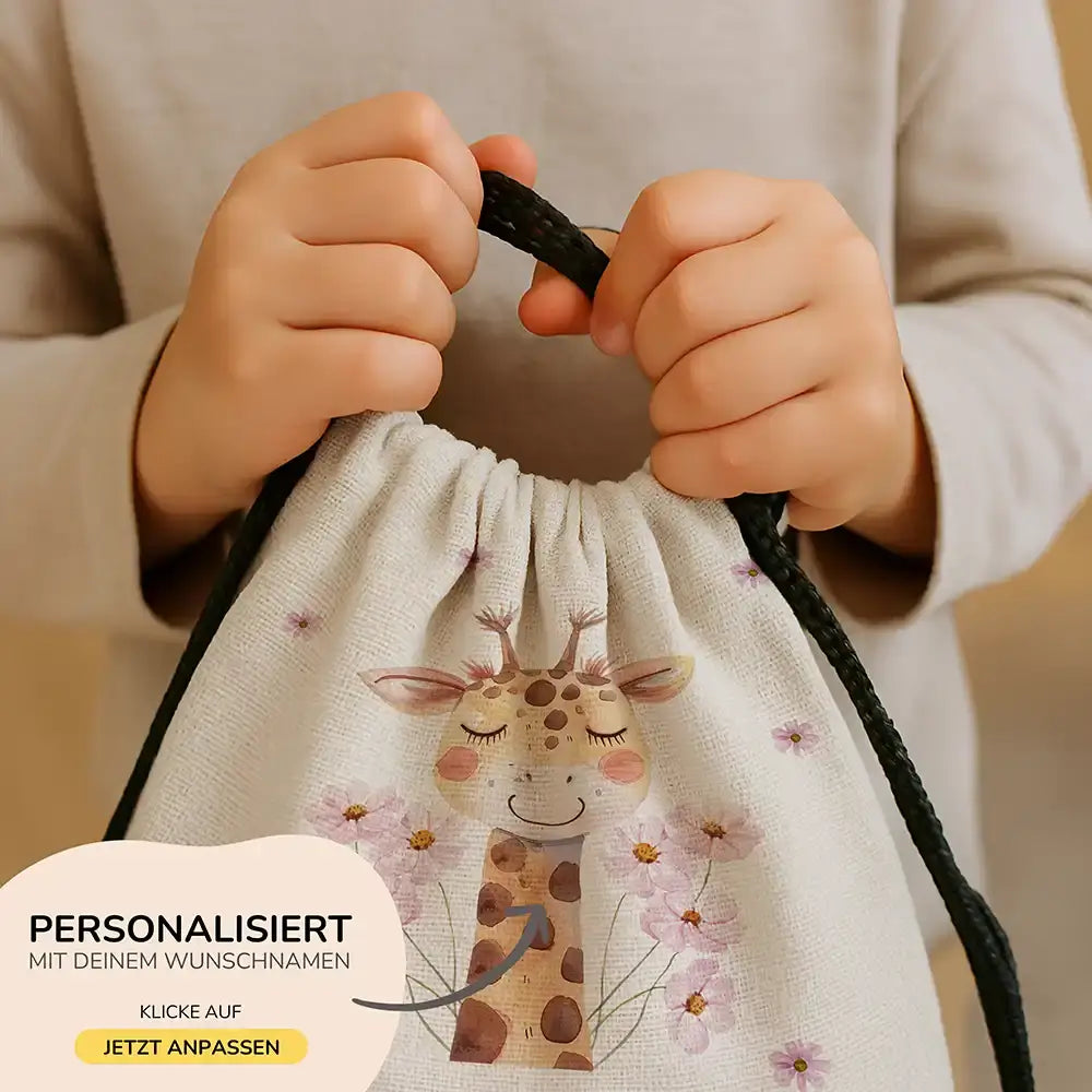 Personalisierter Turnbeutel mit Namen - Giraffe