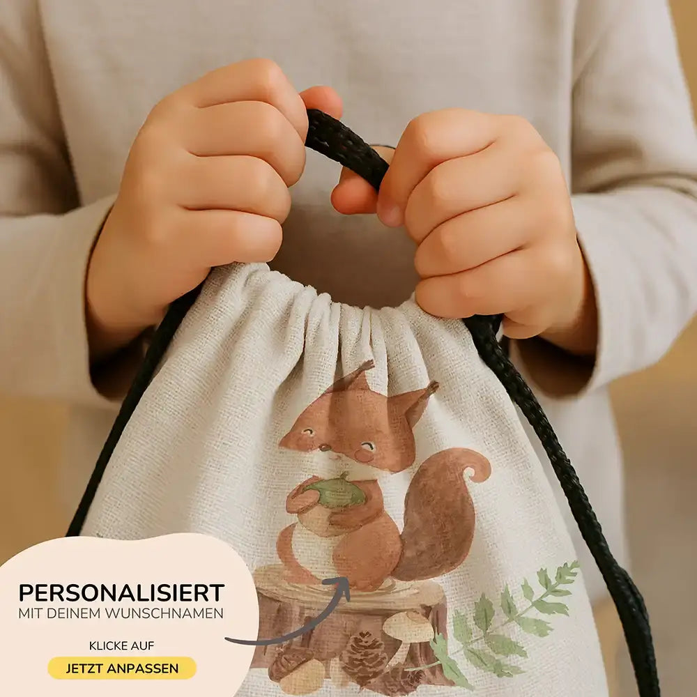 Personalisierter Turnbeutel mit Namen - Eichhörnchen