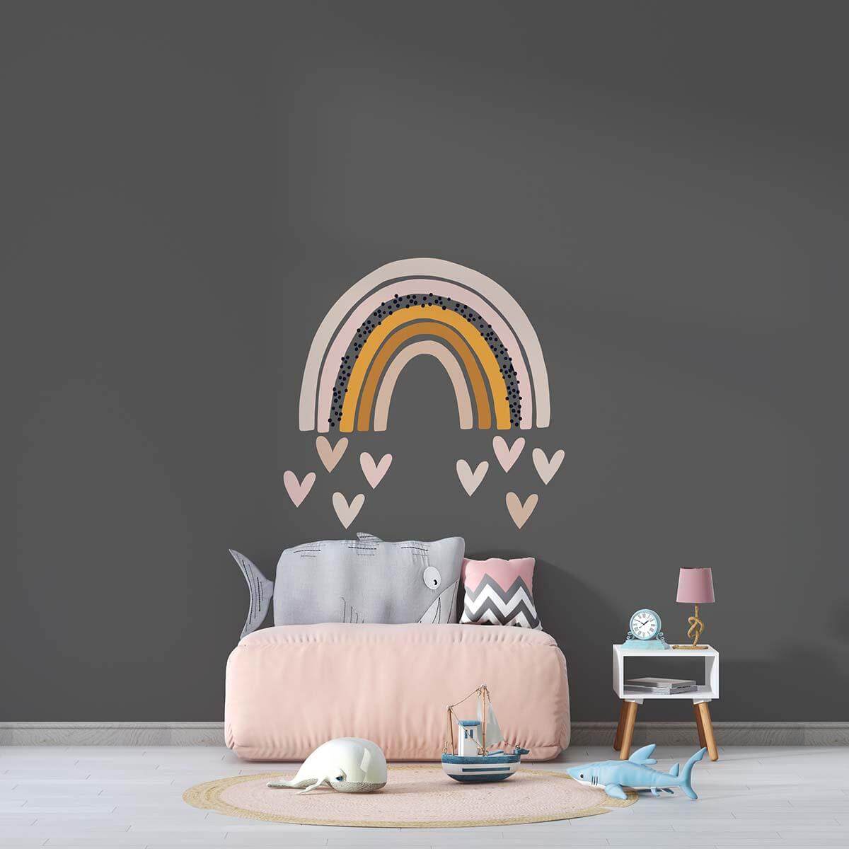 close-up of rainbow heart design on wall sticker