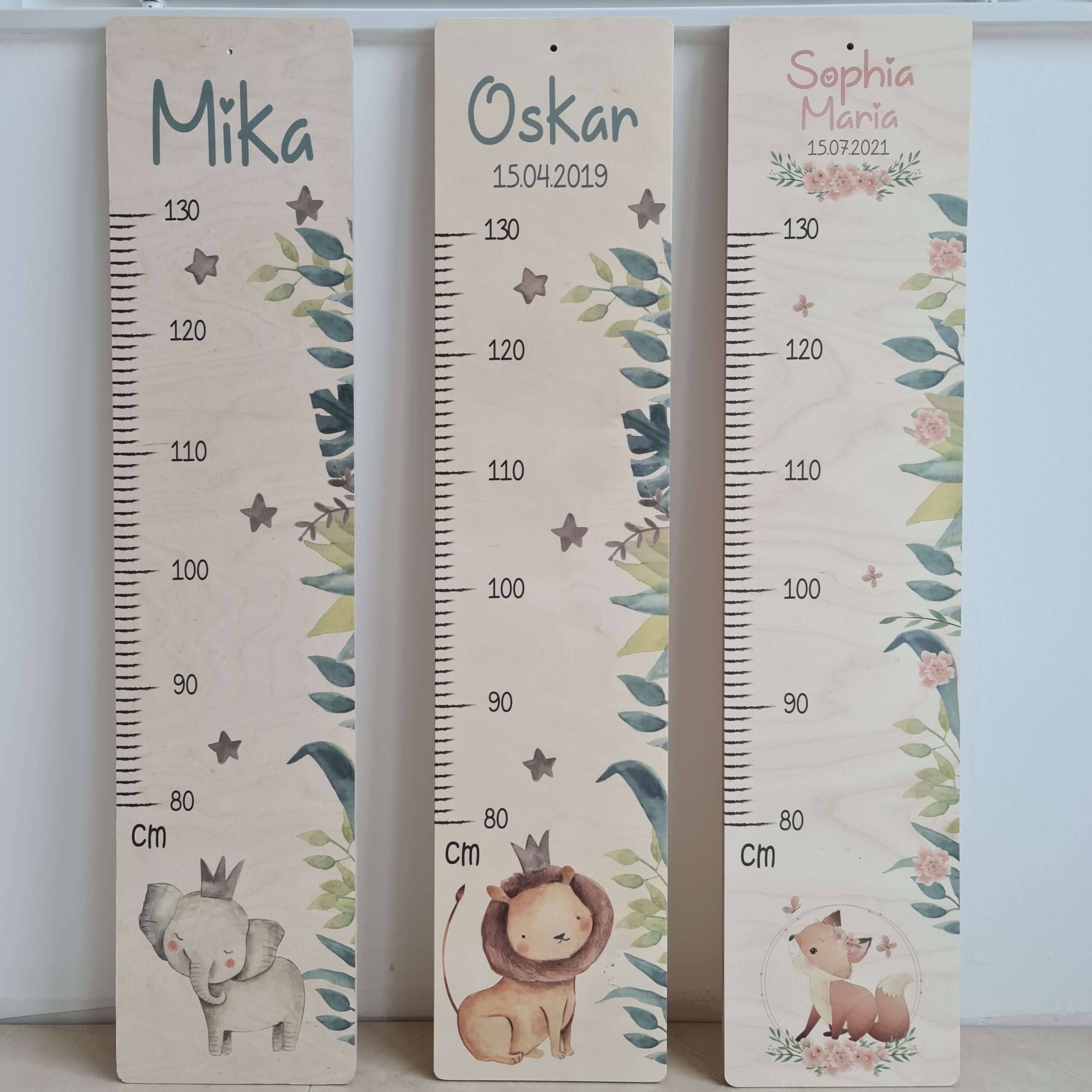 custom wooden height chart with lion design