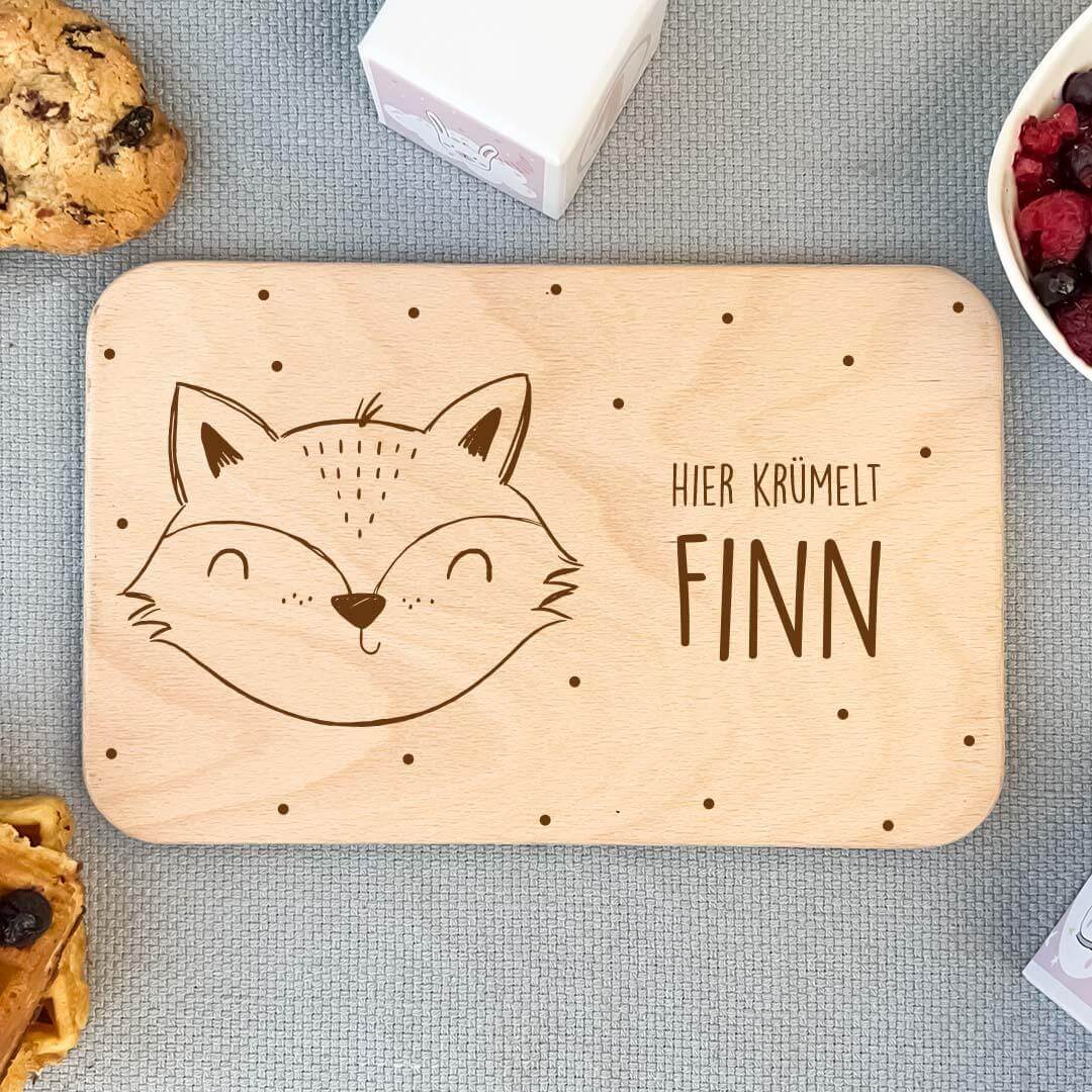 close-up of personalized design on breakfast board