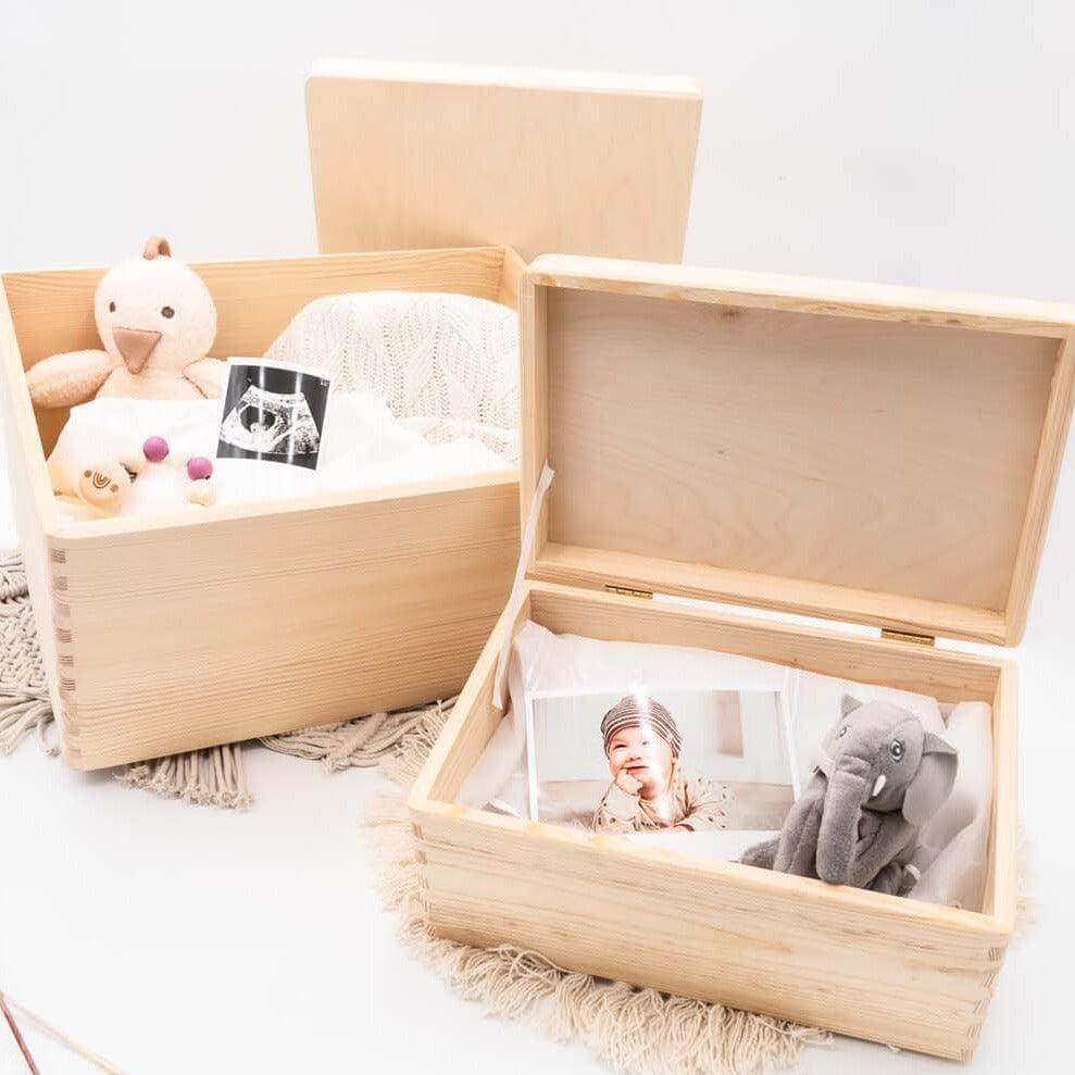 Erinnerungsbox Baby, Erinnerungskiste Baby Waldtiere Design geöffnete Box