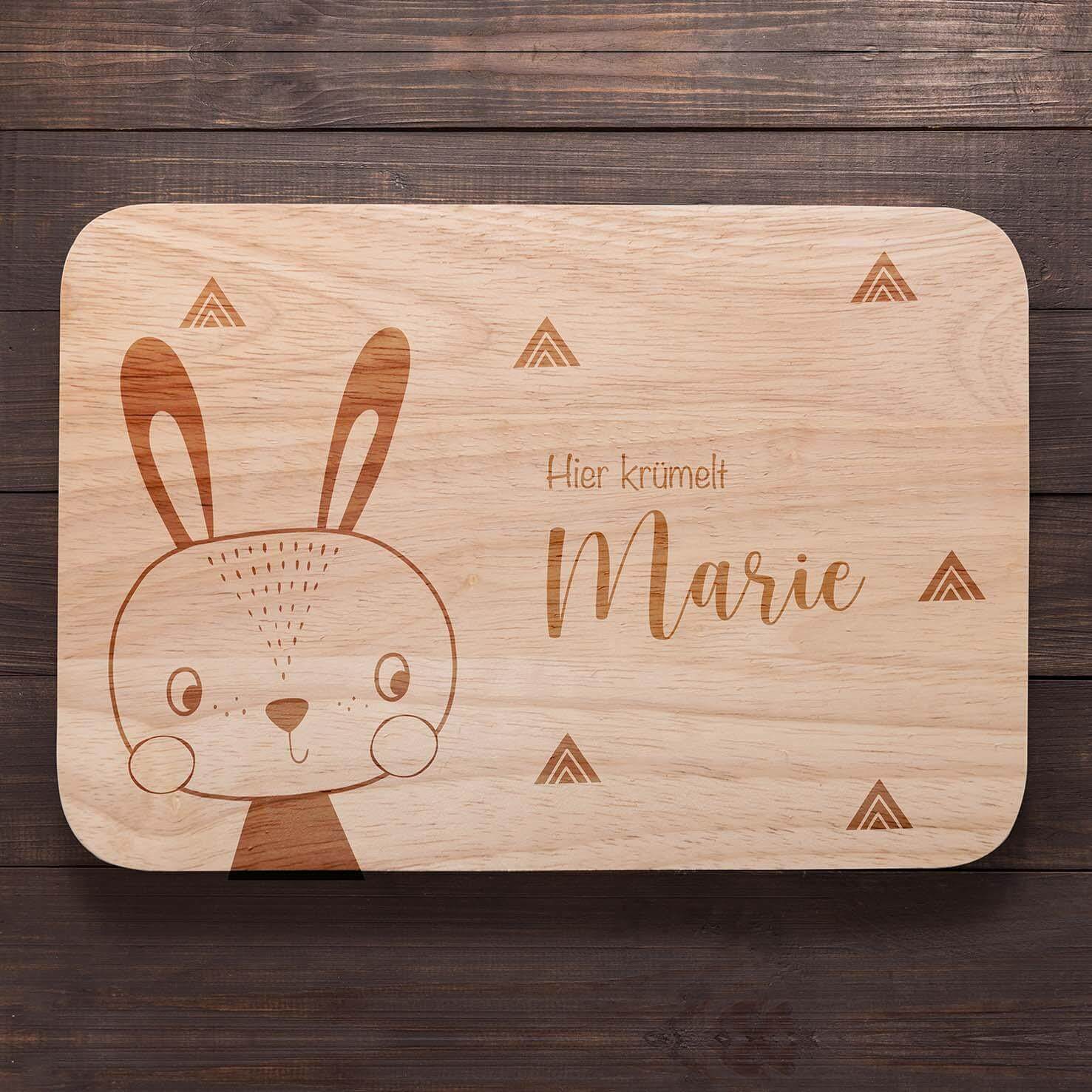 close-up of rabbit design on personalized breakfast board