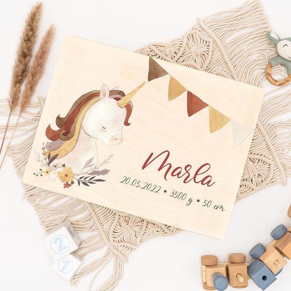 personalized memory box with unicorn design