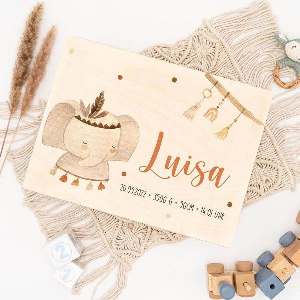 personalized memory box with lion boho design