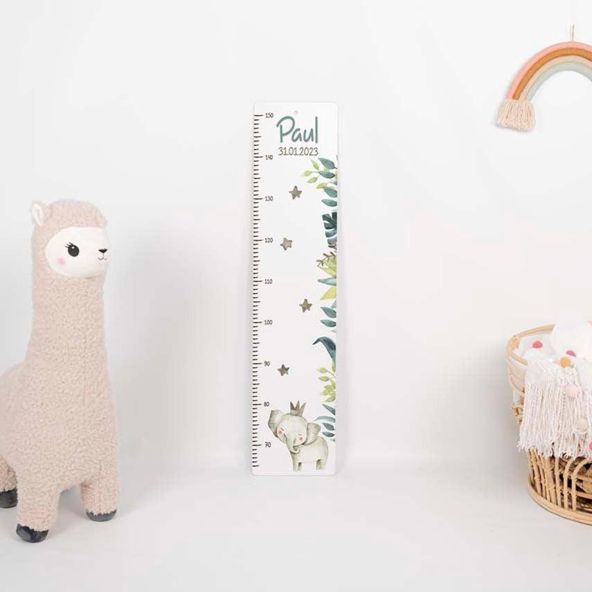close-up of elephant design on personalized height chart