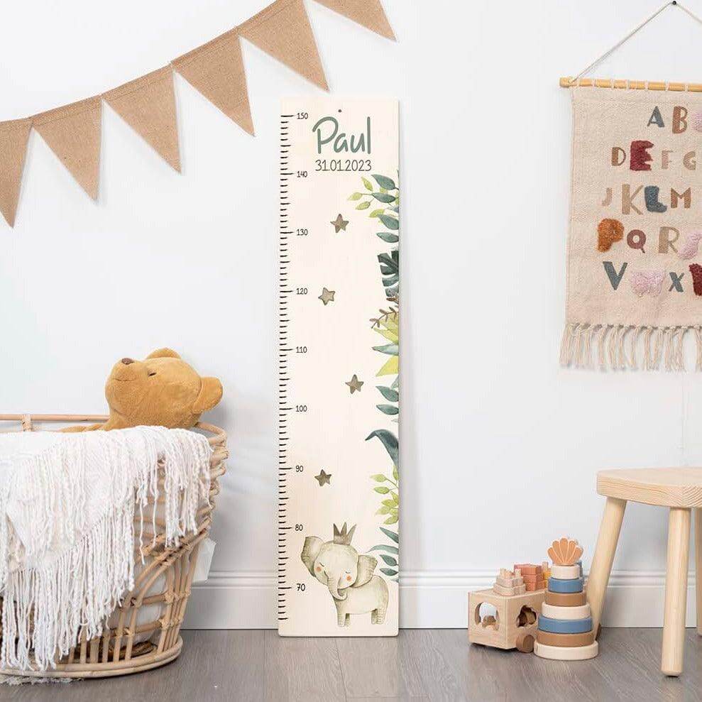 custom wooden height chart with elephant design
