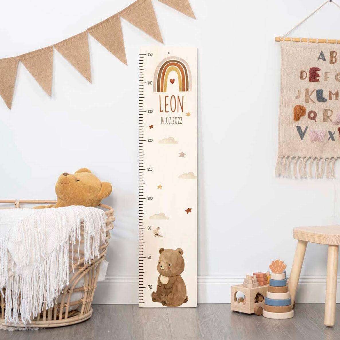high-quality personalized growth chart with bear boho