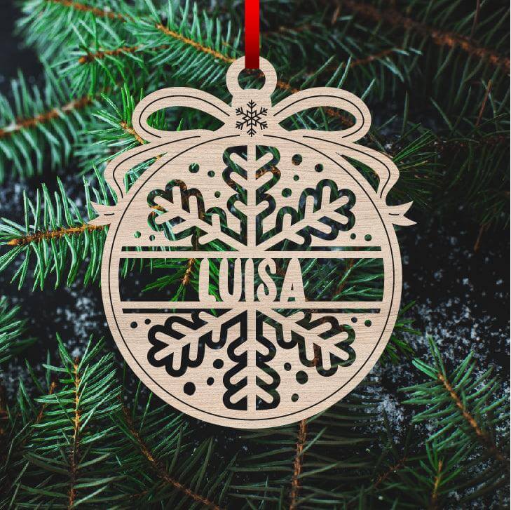 engraved wooden Christmas ornament with custom name