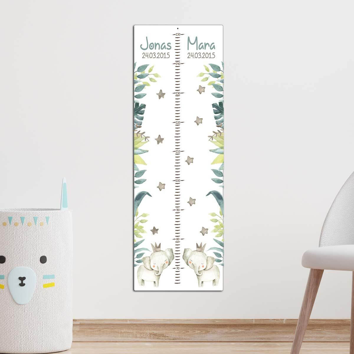 close-up of sibling design on personalized height chart