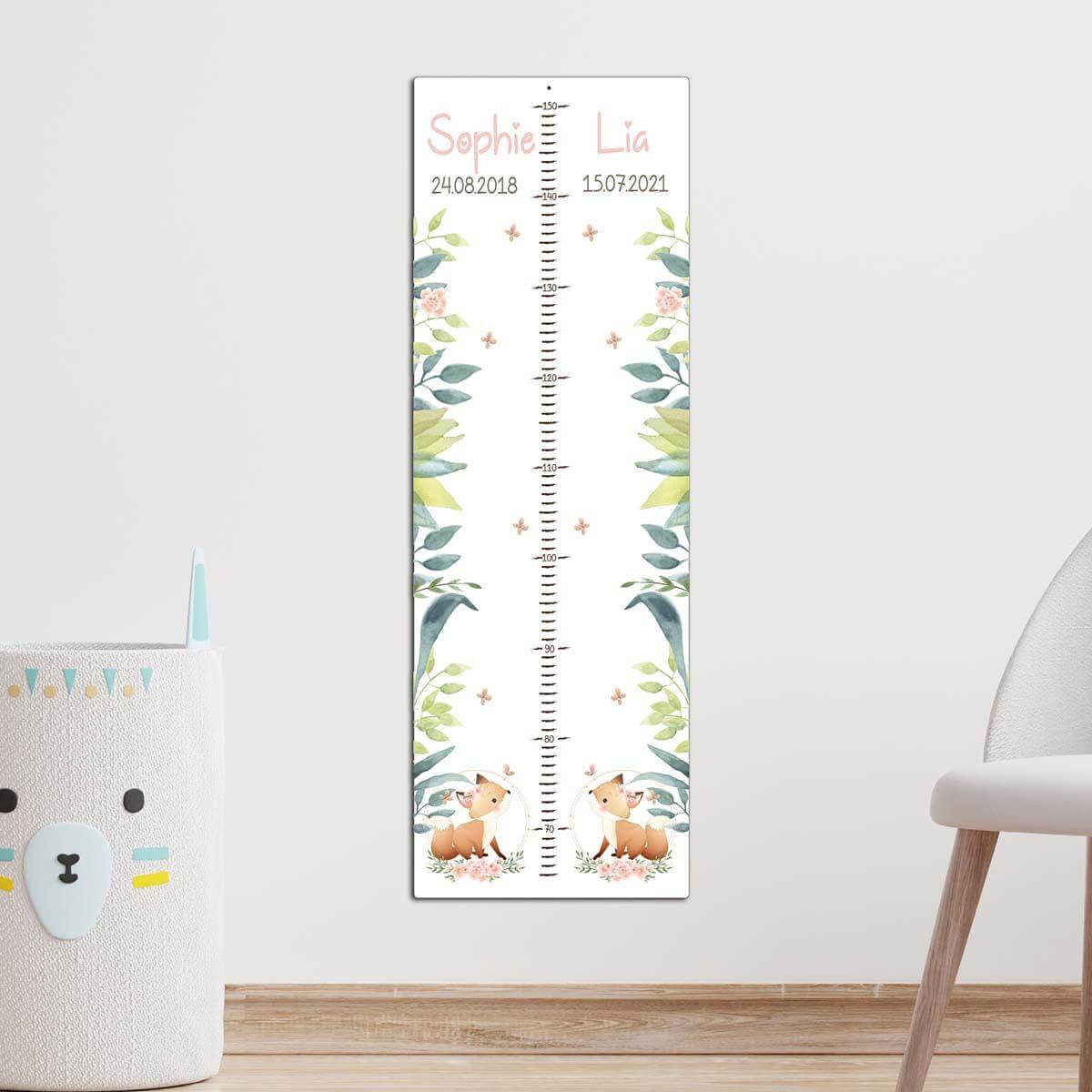 wooden sibling height chart with personalized names