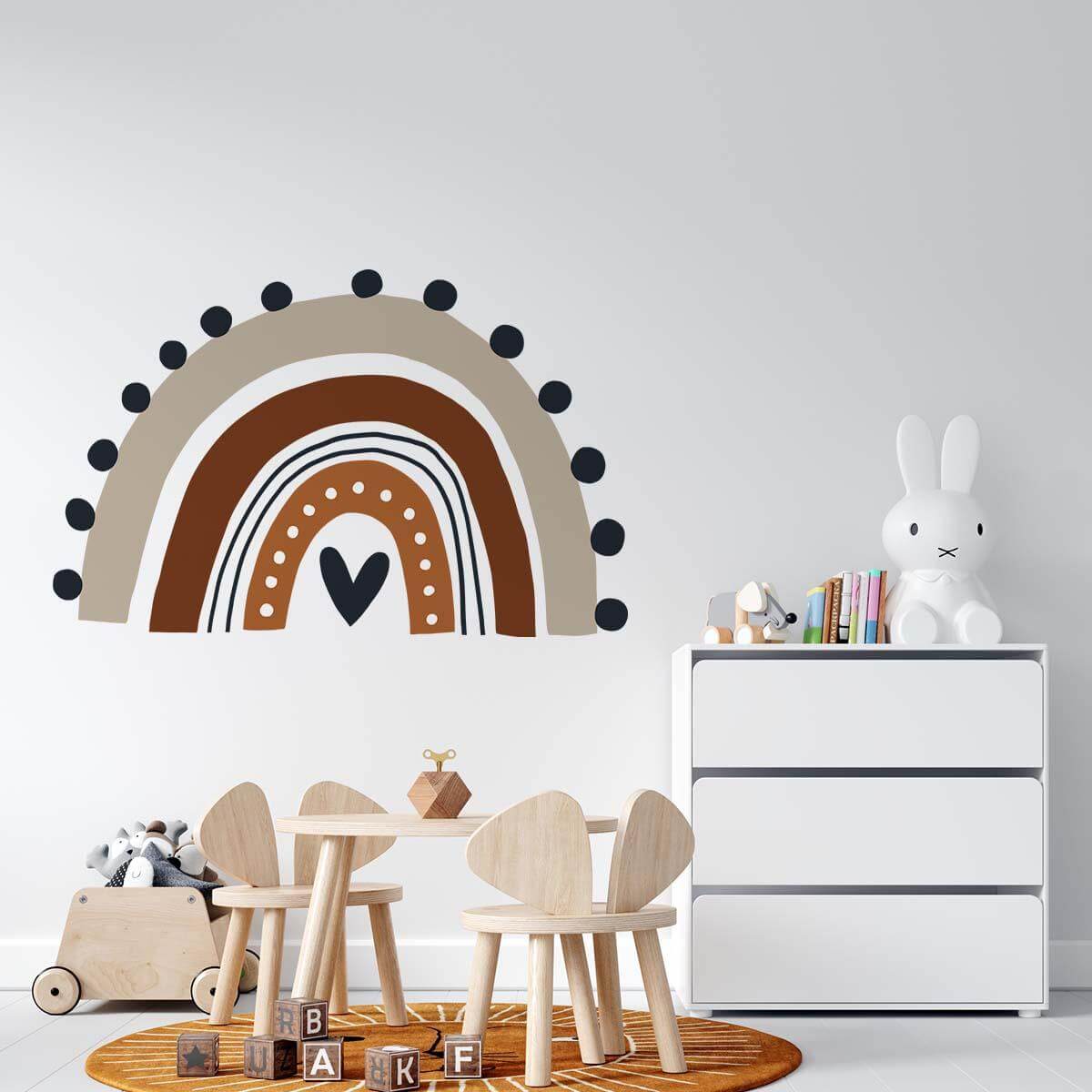 close-up of rainbow dot design on wall sticker
