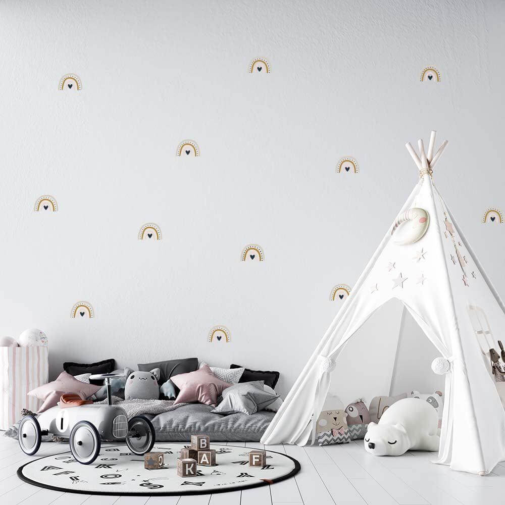 close-up of rainbow dot design on wall sticker