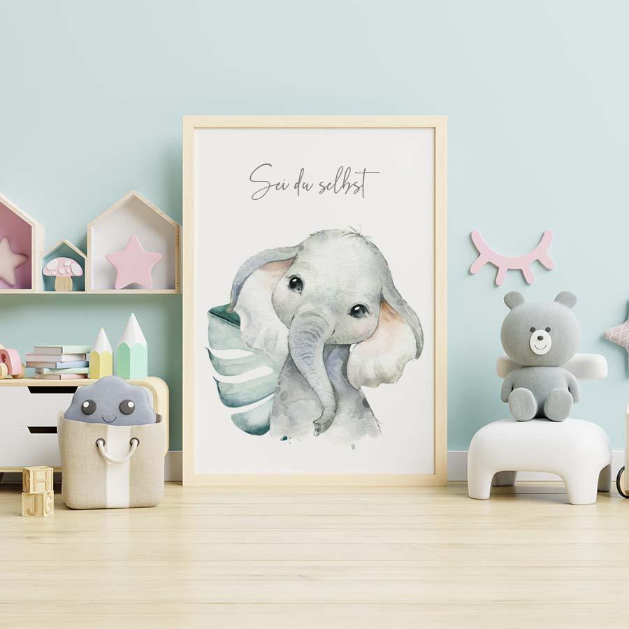 cute elephant poster with pastel colors for kids' room